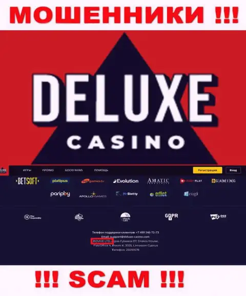 Сведения об юридическом лице Deluxe-Casino Com у них на официальном интернет-ресурсе имеются - это BOVIVE LTD