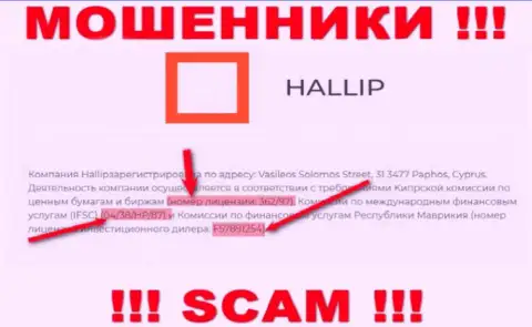 Не работайте с шулерами Халлип - наличием лицензионного номера, на веб-портале, заманивают лохов