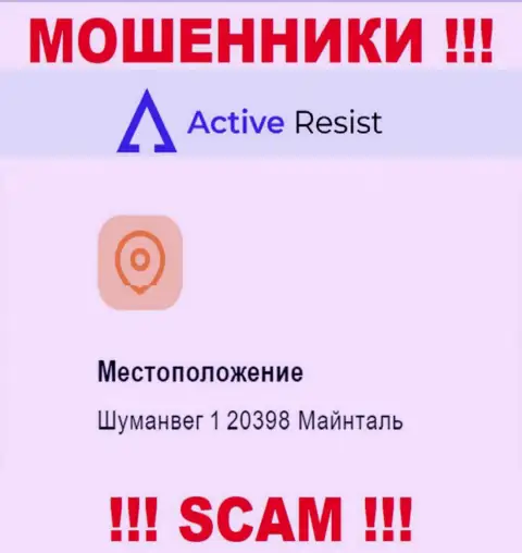 Юридический адрес регистрации ActiveResist Com на информационном портале липовый !!! Будьте крайне внимательны !