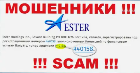 Хоть Ester Holdings Inc и указывают на интернет-сервисе номер лицензии, будьте в курсе - они все равно ВОРЫ !!!