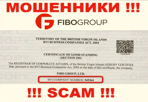На web-портале аферистов ФибоГрупп указан этот номер регистрации указанной организации: 549364