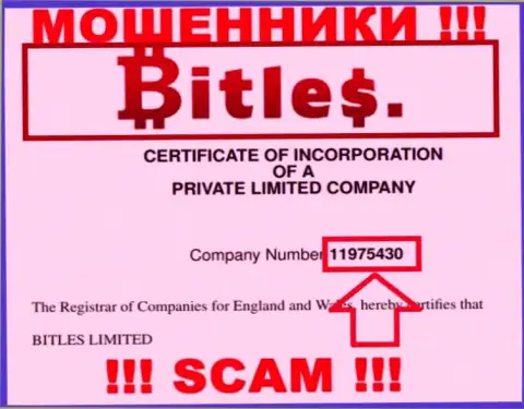 Номер регистрации интернет мошенников Bitles, с которыми не надо иметь дело - 11975430