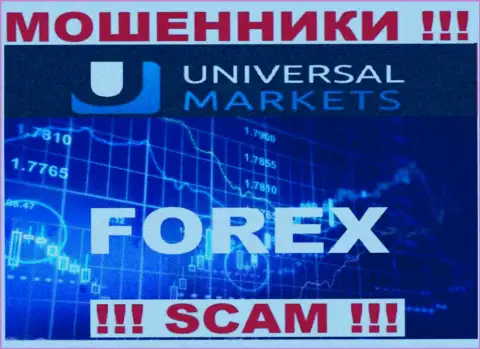 Не рекомендуем взаимодействовать с internet мошенниками Universal Markets, вид деятельности которых Forex