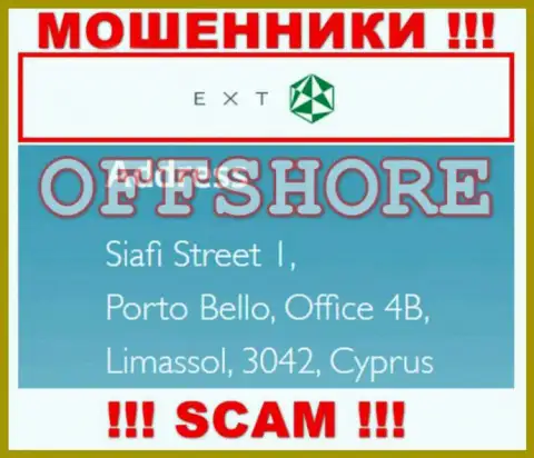 Siafi Street 1, Porto Bello, Office 4B, Limassol, 3042, Cyprus - это адрес организации Eхт Ком Су, находящийся в офшорной зоне