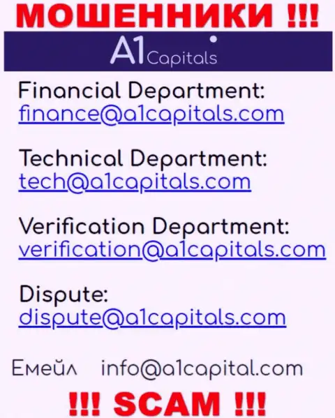 Советуем избегать контактов с мошенниками A1 Capitals, в т.ч. через их е-майл