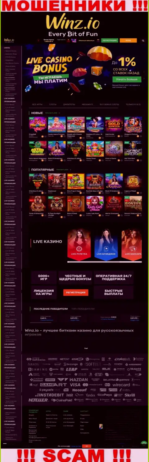 Winz Io - это сайт на котором затягивают лохов в капкан мошенников Winz Casino