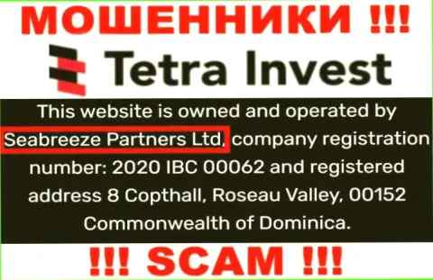 Юр. лицом, управляющим интернет-мошенниками Тетра Инвест, является Seabreeze Partners Ltd