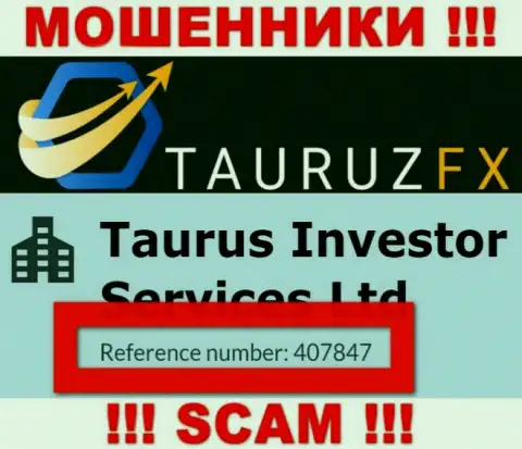 Регистрационный номер, принадлежащий жульнической компании ТаурузФХ - 407847