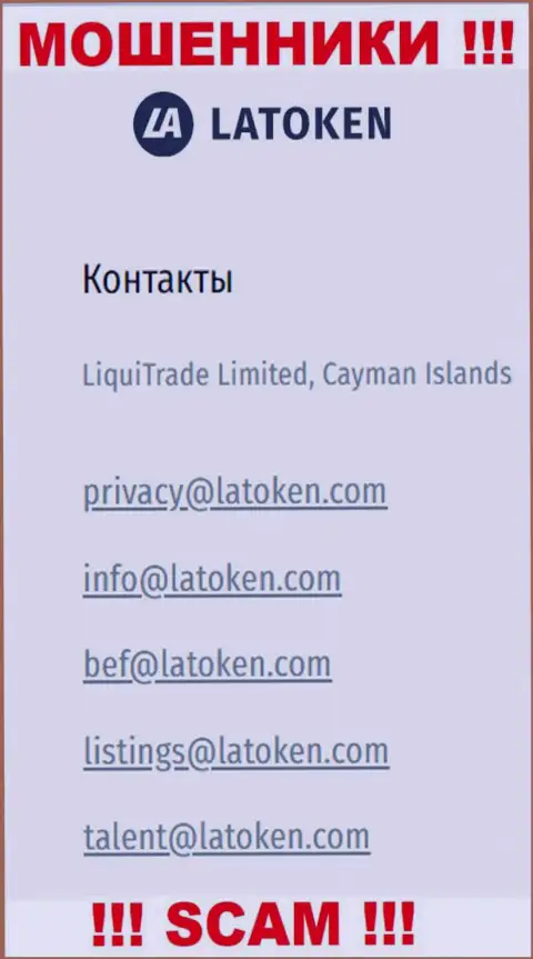 Электронная почта мошенников Latoken, размещенная у них на сайте, не надо связываться, все равно обманут