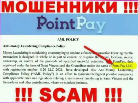 Организацией Поинт Пэй ЛЛК руководит Point Pay LLC - данные с официального web-сервиса мошенников