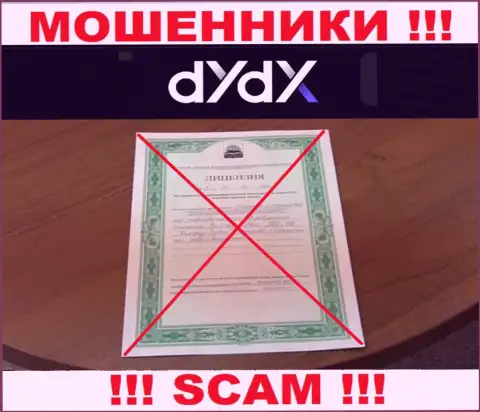 У конторы dYdX не предоставлены данные о их лицензии на осуществление деятельности - это наглые кидалы !!!