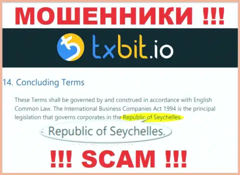 Находясь в оффшоре, на территории Republic of Seychelles, TXBit io не неся ответственности оставляют без денег клиентов