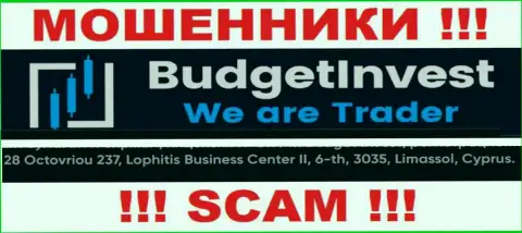Не имейте дело с конторой BudgetInvest - данные лохотронщики осели в оффшорной зоне по адресу: 8 Octovriou 237, Lophitis Business Center II, 6-th, 3035, Limassol, Cyprus