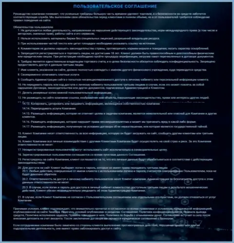 Пользовательское соглашение Зинеера Эксчендж, представленное на web-сервисе дилера