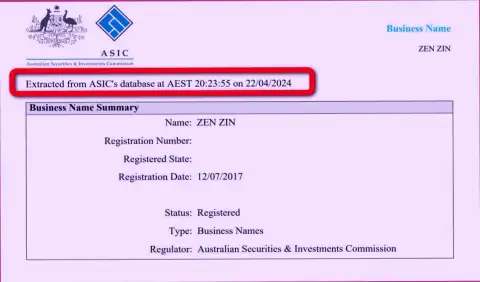 Документ, который подтверждает присутствие регистрации у биржевой площадки Зиннейра Ком