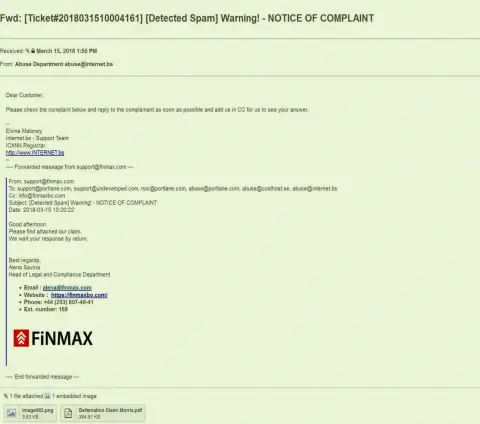 Похожая претензия на официальный интернет-портал FiNMAX поступила и регистратору доменного имени